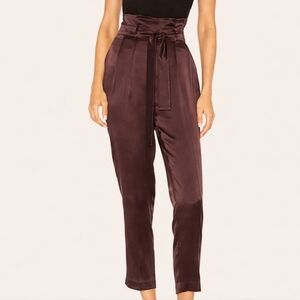 Amanda Uprichard 100% Silk Paperbag Waist Tapered Leg Pants Trouser Burgundy Red